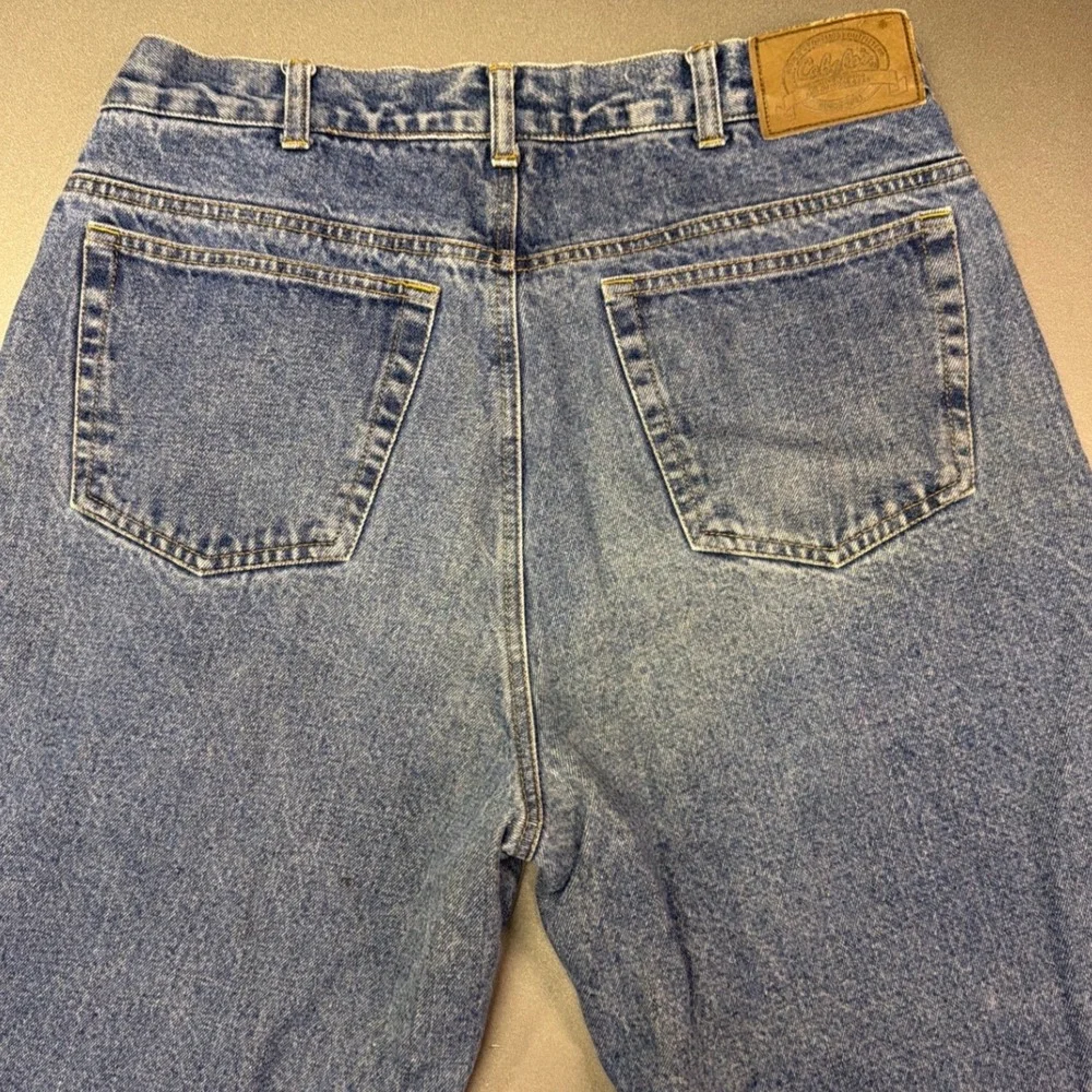 Cabelas Fleece Lined Denim Jeans Mens 33x34 Medium Wash Raw Hem Cutoff‎ Rugged